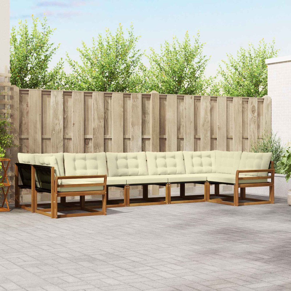 vidaXL Utomhussoffset med kudde 7 pcs Naturlig och Grädde