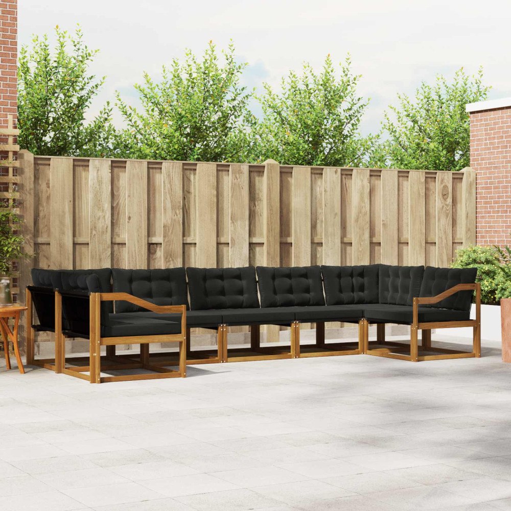 vidaXL Utomhussoffset med kudde 7 pcs Naturlig och svart