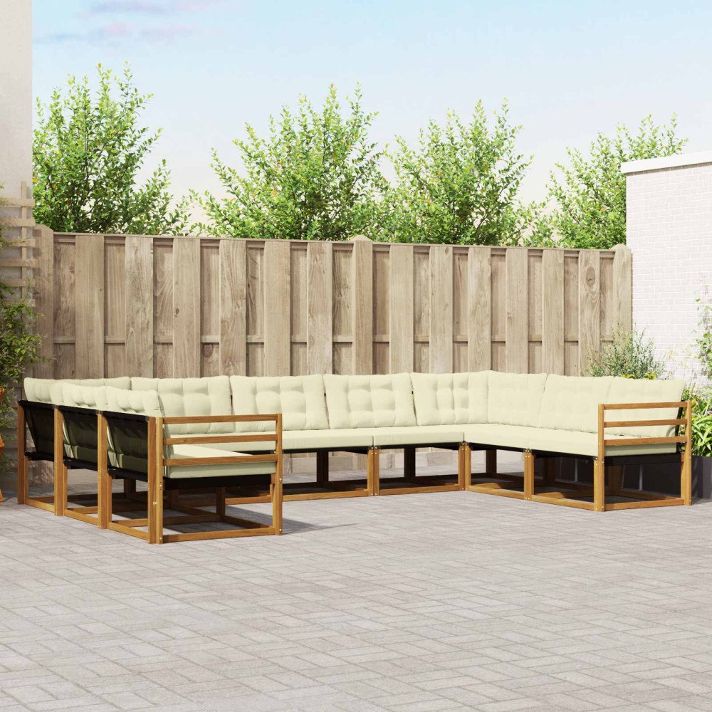 vidaXL Utomhussoffset med kudde 9 pcs Naturlig och Grädde