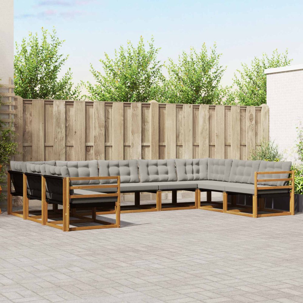 vidaXL Utomhussoffset med kudde 9 pcs Naturlig och Ljus Grå