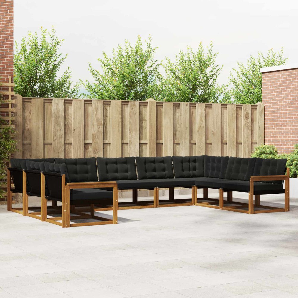 vidaXL Utomhussoffset med kudde 9 pcs Naturlig och svart