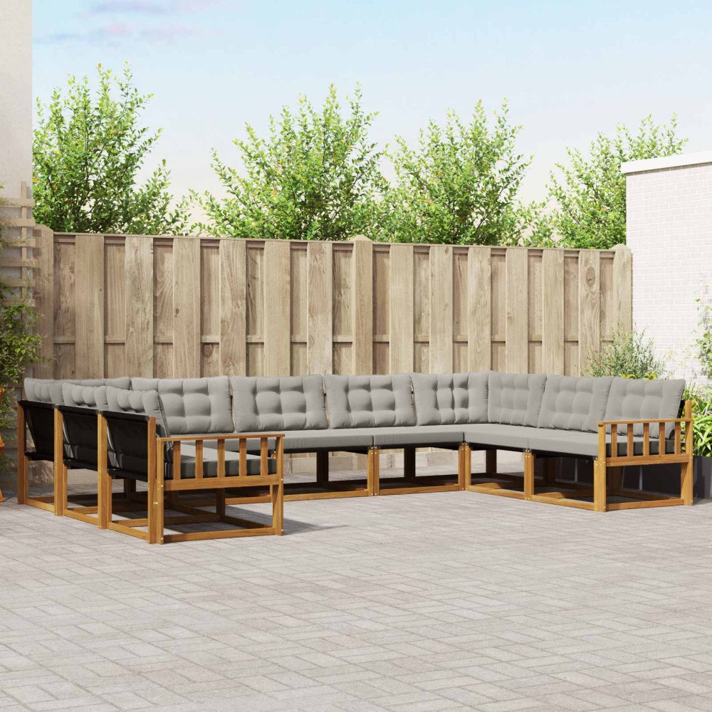 vidaXL Utomhussoffset med kudde 9 pcs Naturlig och Ljus Grå