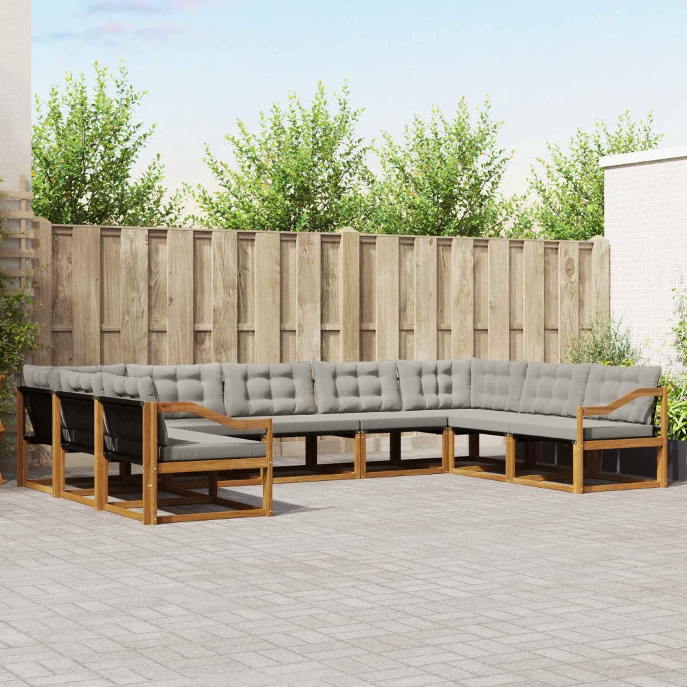 vidaXL Utomhussoffset med kudde 9 pcs Naturlig och Ljus Grå