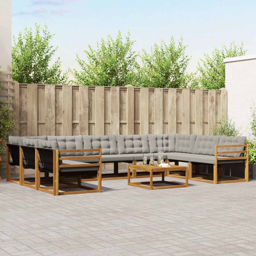 vidaXL Utomhussoffset med kudde 10 pcs Naturlig och Ljus Grå