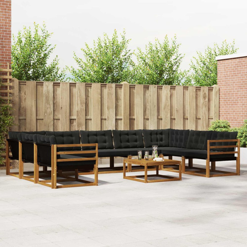 vidaXL Utomhussoffset med kudde 10 pcs Naturlig och svart