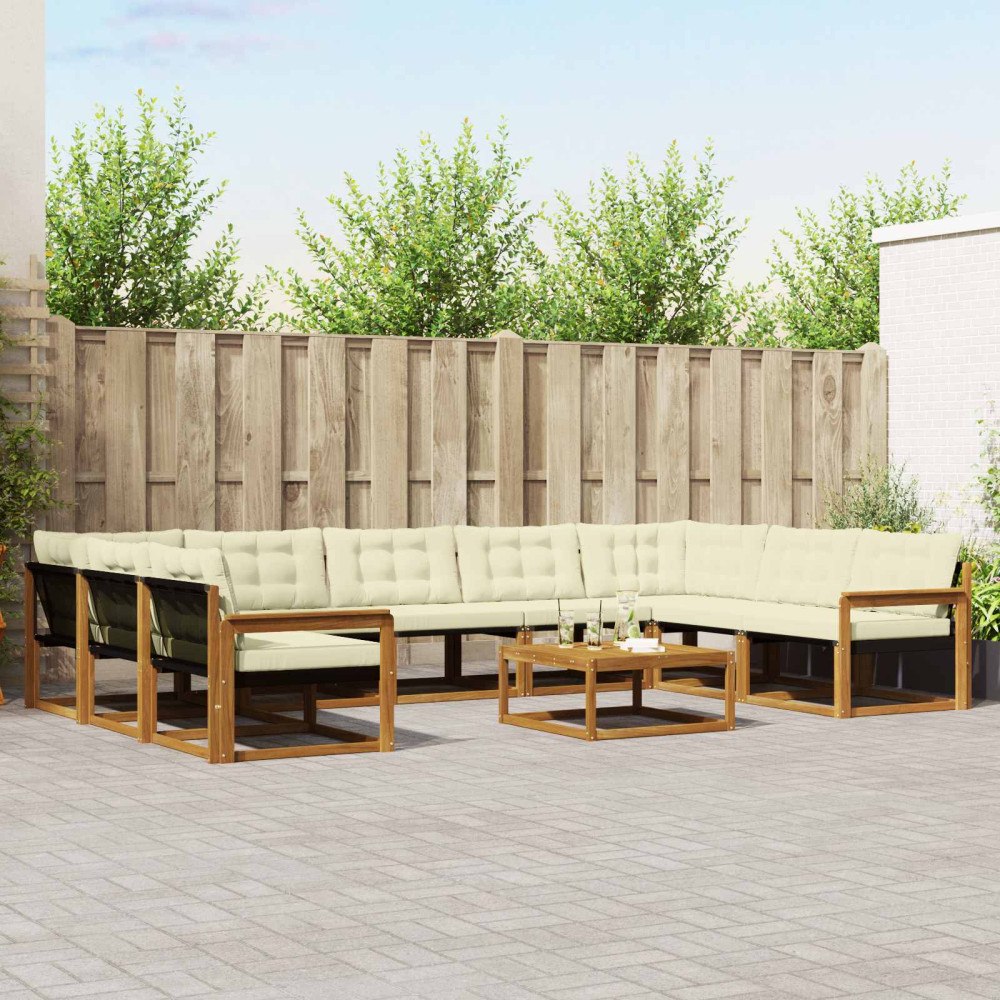 vidaXL Utomhussoffset med kudde 10 pcs Naturlig och Grädde