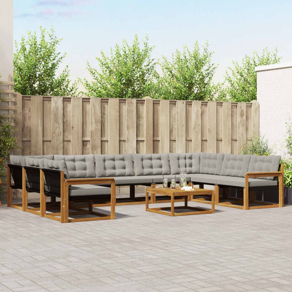 vidaXL Utomhussoffset med kudde 10 pcs Naturlig och Ljus Grå