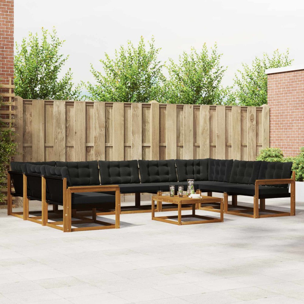 vidaXL Utomhussoffset med kudde 10 pcs Naturlig och svart