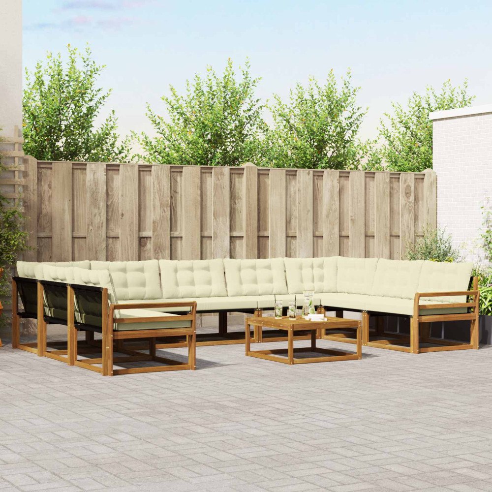 vidaXL Utomhussoffset med kudde 10 pcs Naturlig och Grädde