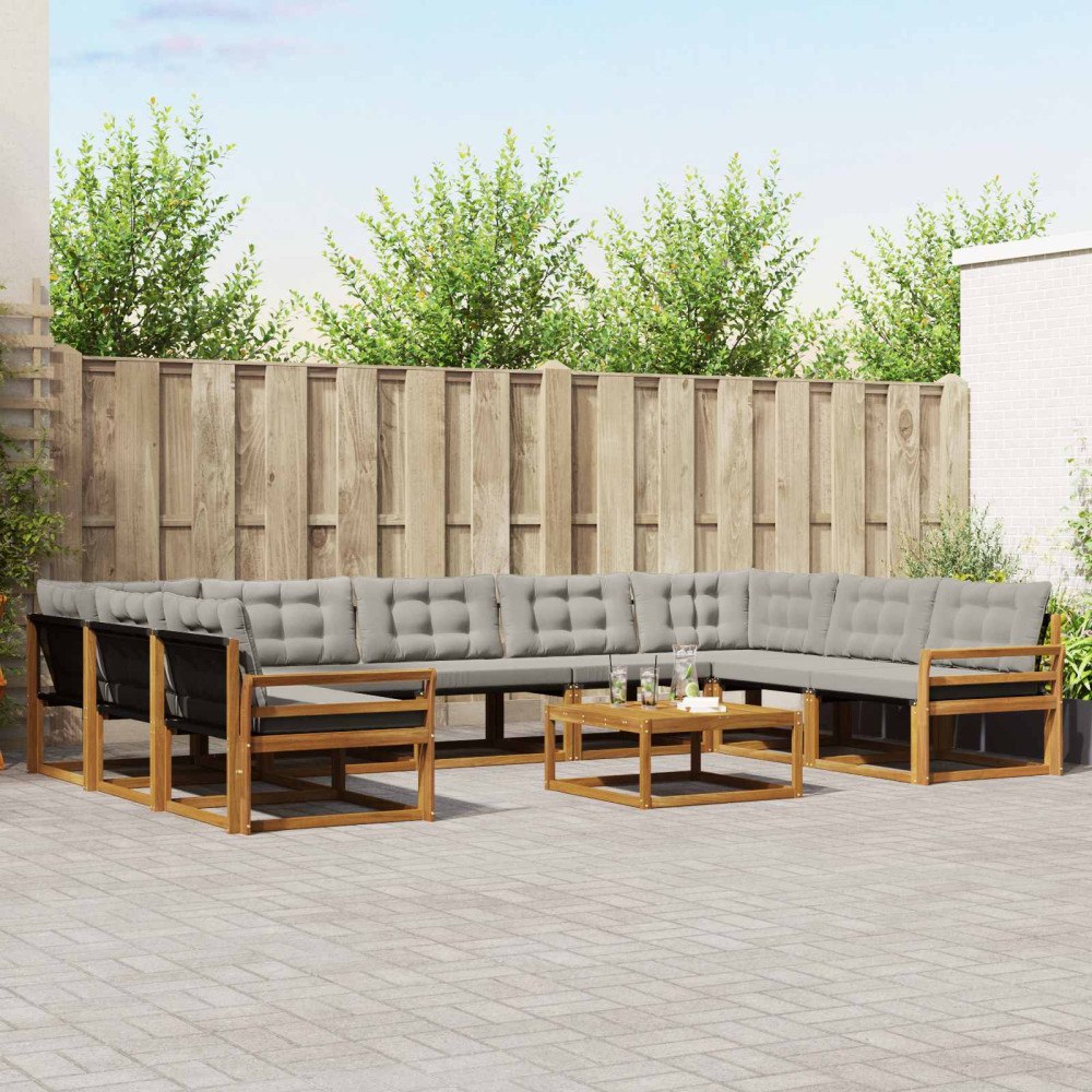 vidaXL Utomhussoffset med kudde 10 pcs Naturlig och Ljus Grå