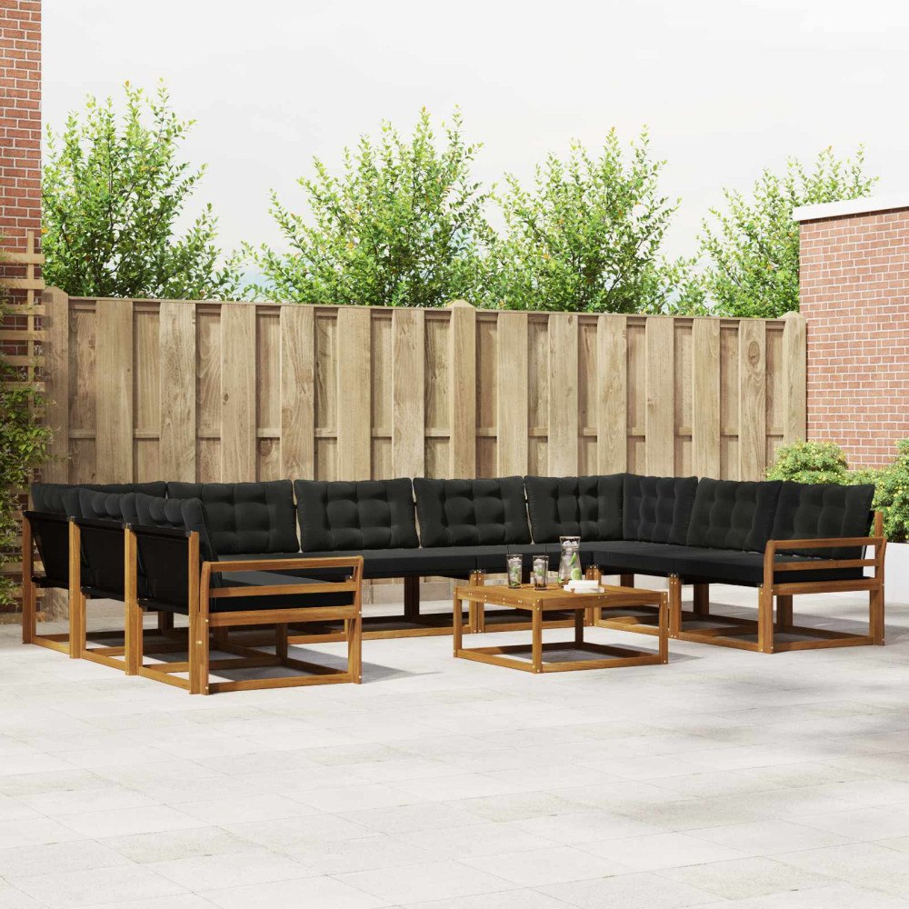 vidaXL Utomhussoffset med kudde 10 pcs Naturlig och svart