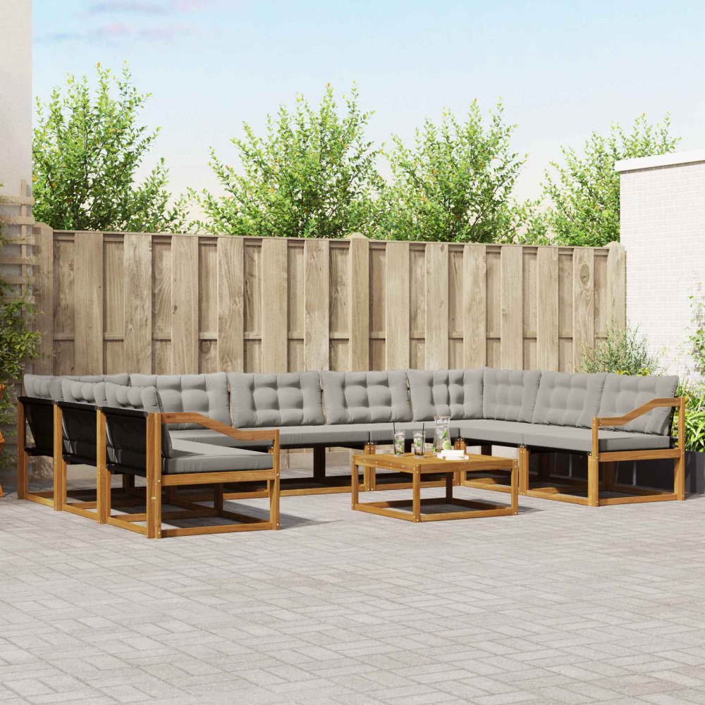 vidaXL Utomhussoffset med kudde 10 pcs Naturlig och Ljus Grå