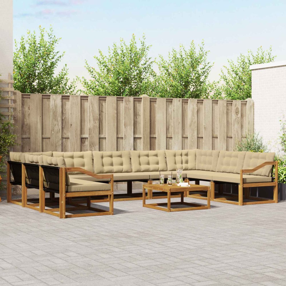 vidaXL Utomhussoffset med kudde 10 pcs Naturlig och Beige