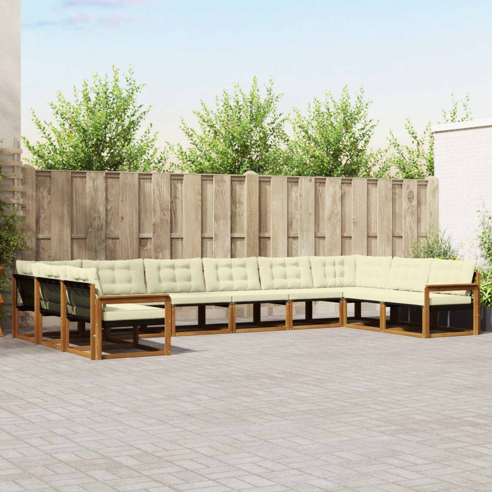 vidaXL Utomhussoffset med kudde 10 pcs Naturlig och Grädde