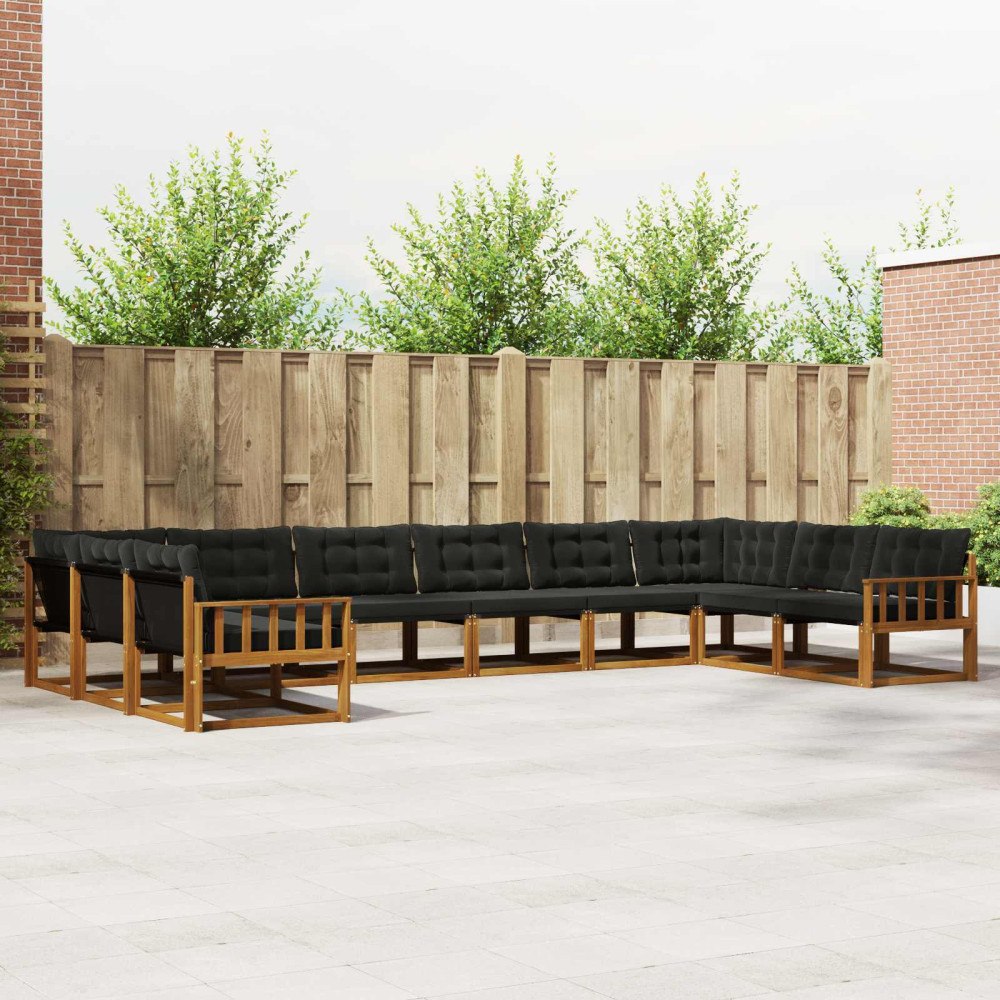 vidaXL Utomhussoffset med kudde 10 pcs Naturlig och svart