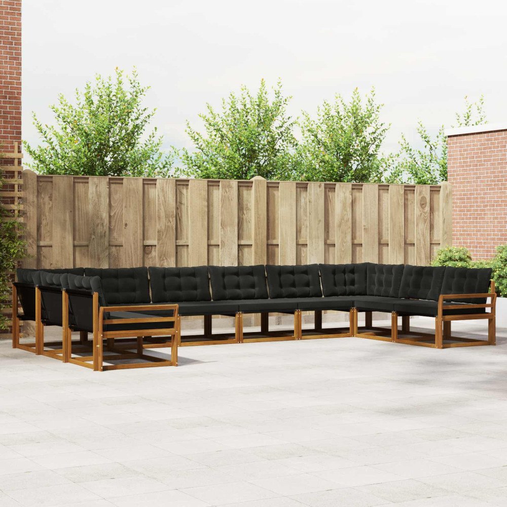 vidaXL Utomhussoffset med kudde 10 pcs Naturlig och svart