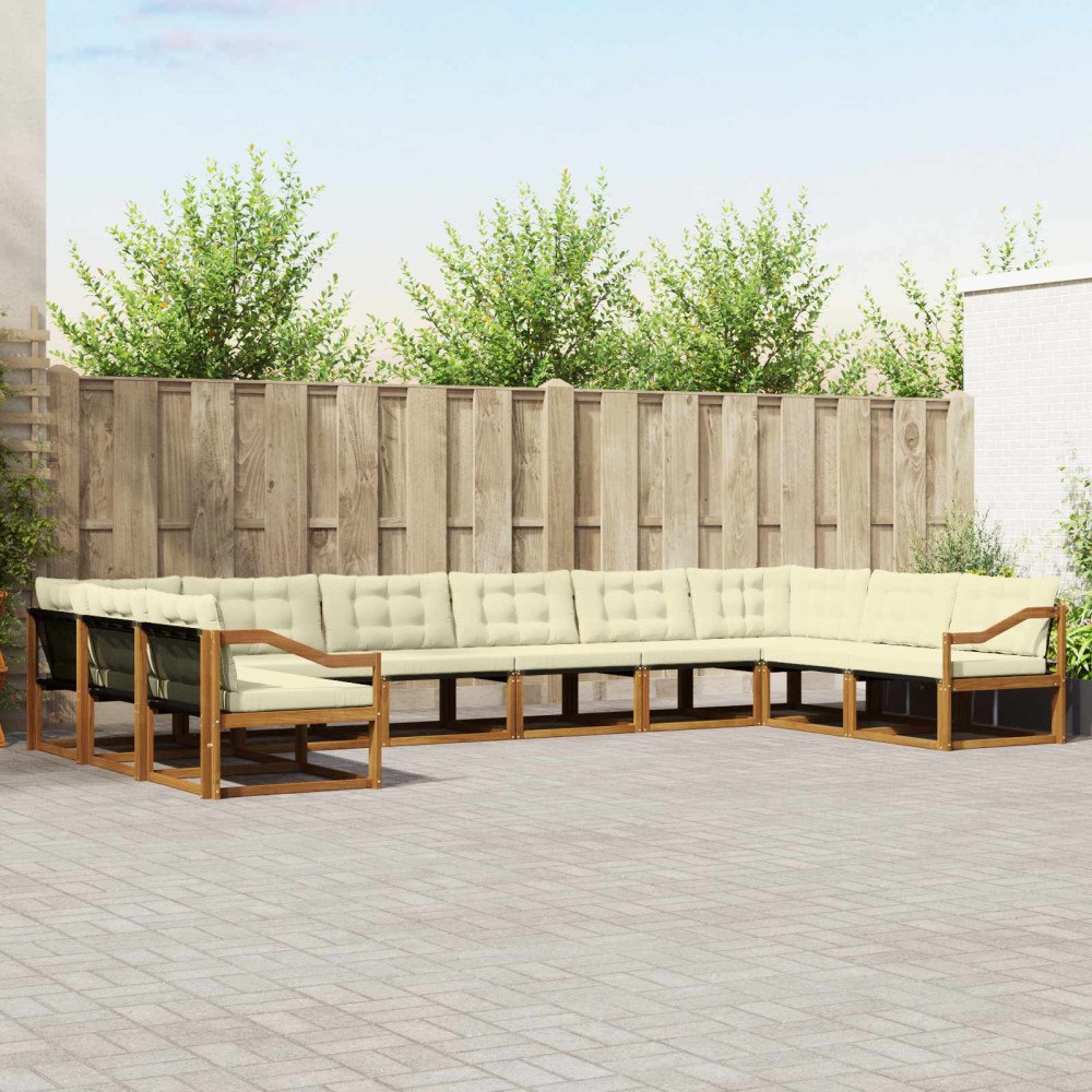 vidaXL Utomhussoffset med kudde 10 pcs Naturlig och Grädde