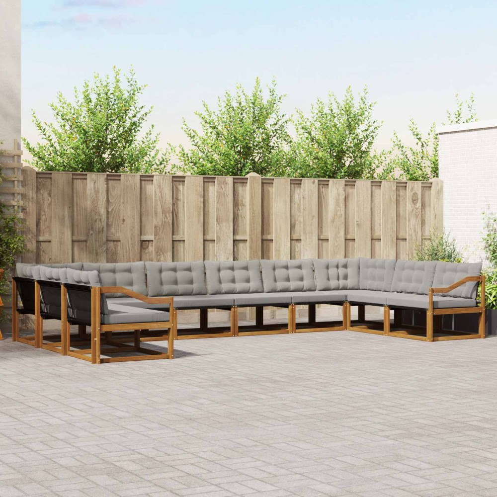 vidaXL Utomhussoffset med kudde 10 pcs Naturlig och Ljus Grå