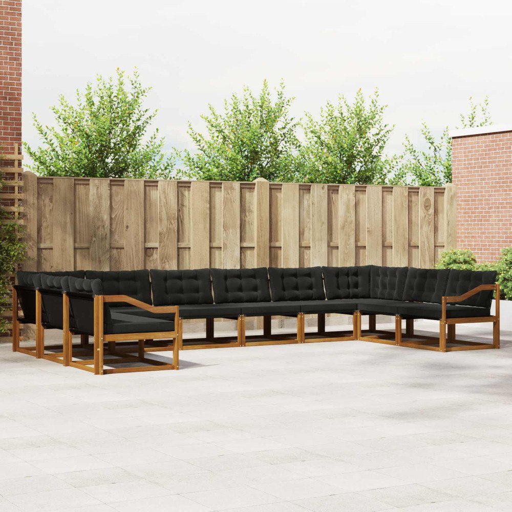 vidaXL Utomhussoffset med kudde 10 pcs Naturlig och svart