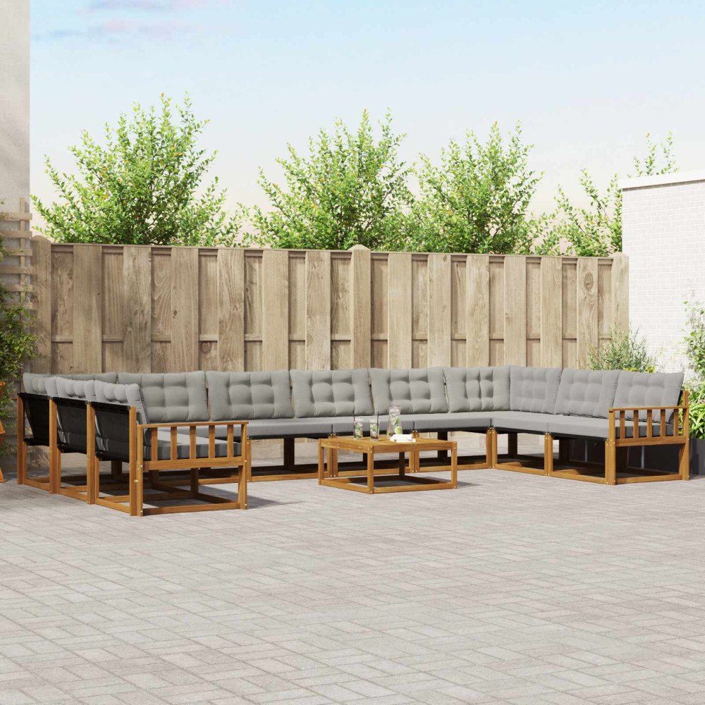 vidaXL Utomhussoffset med kudde 11 pcs Naturlig och Ljus Grå