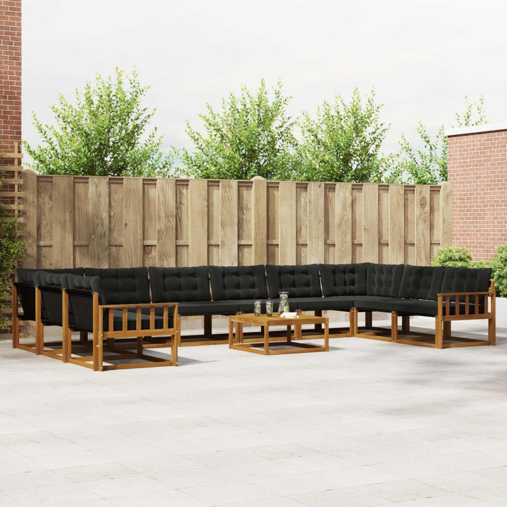 vidaXL Utomhussoffset med kudde 11 pcs Naturlig och svart