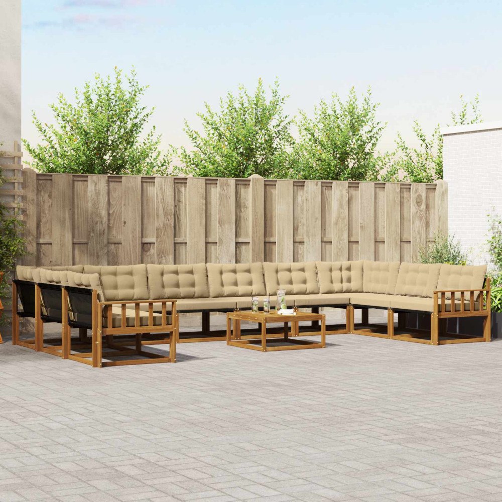 vidaXL Utomhussoffset med kudde 11 pcs Naturlig och Beige