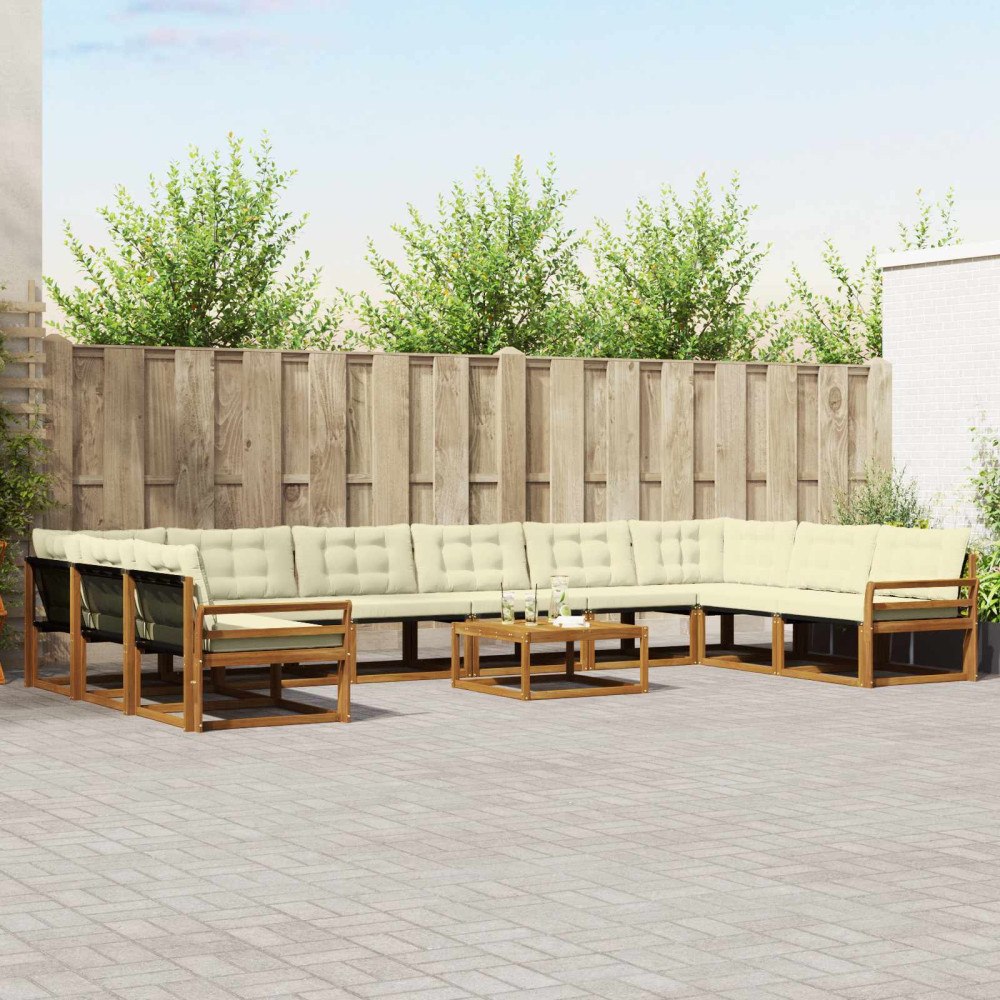 vidaXL Utomhussoffset med kudde 11 pcs Naturlig och Grädde