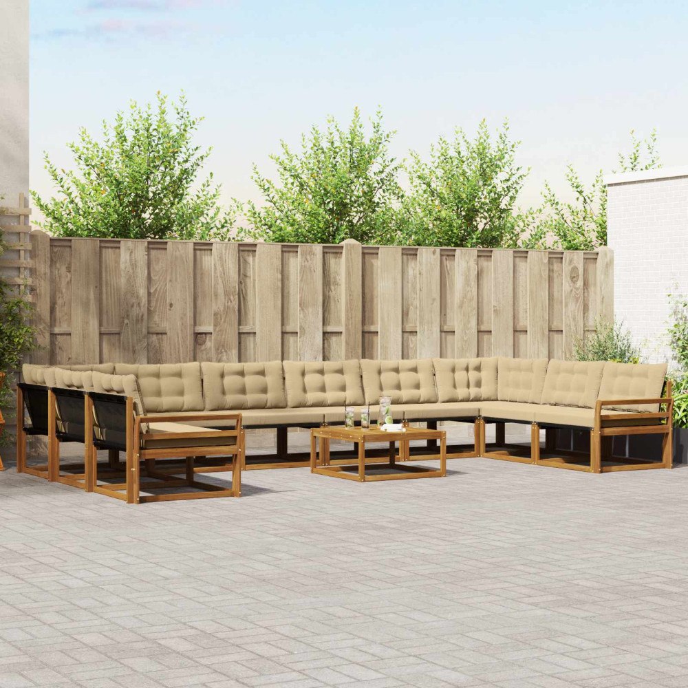vidaXL Utomhussoffset med kudde 11 pcs Naturlig och Beige
