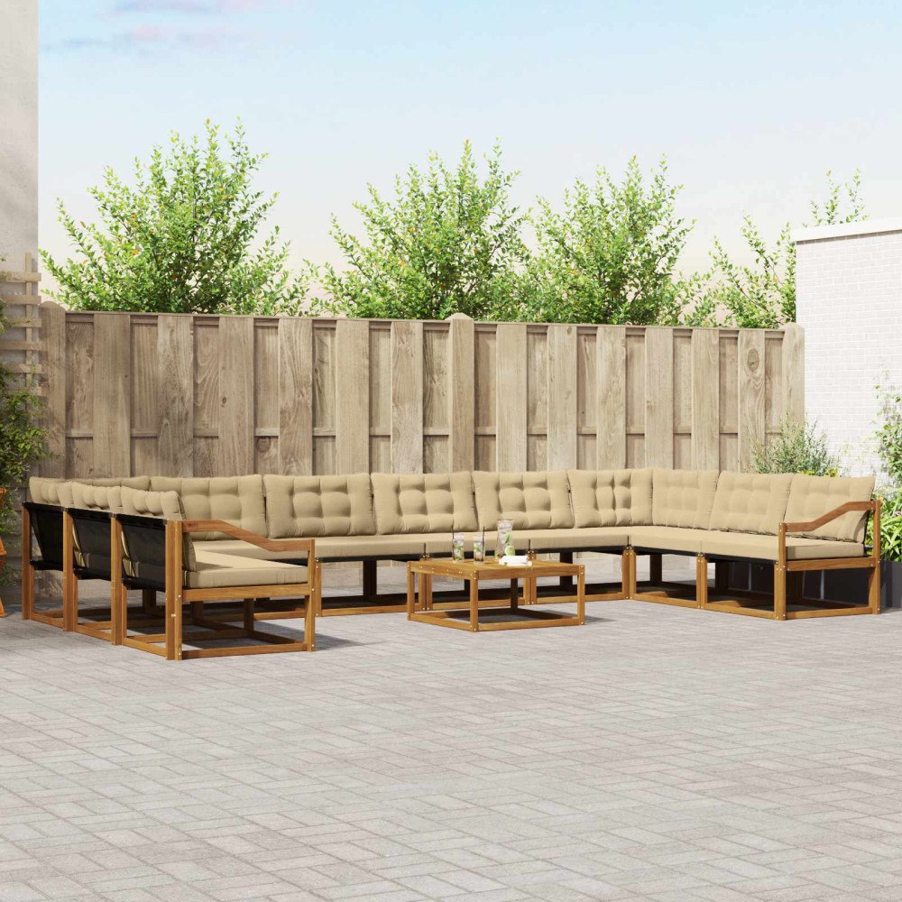 vidaXL Utomhussoffset med kudde 11 pcs Naturlig och Beige