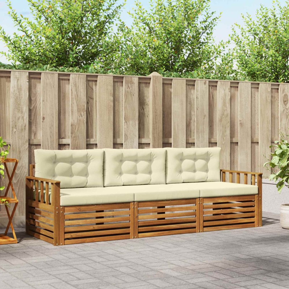vidaXL Utomhussoffset med kudde 3 pcs Naturlig och Grädde