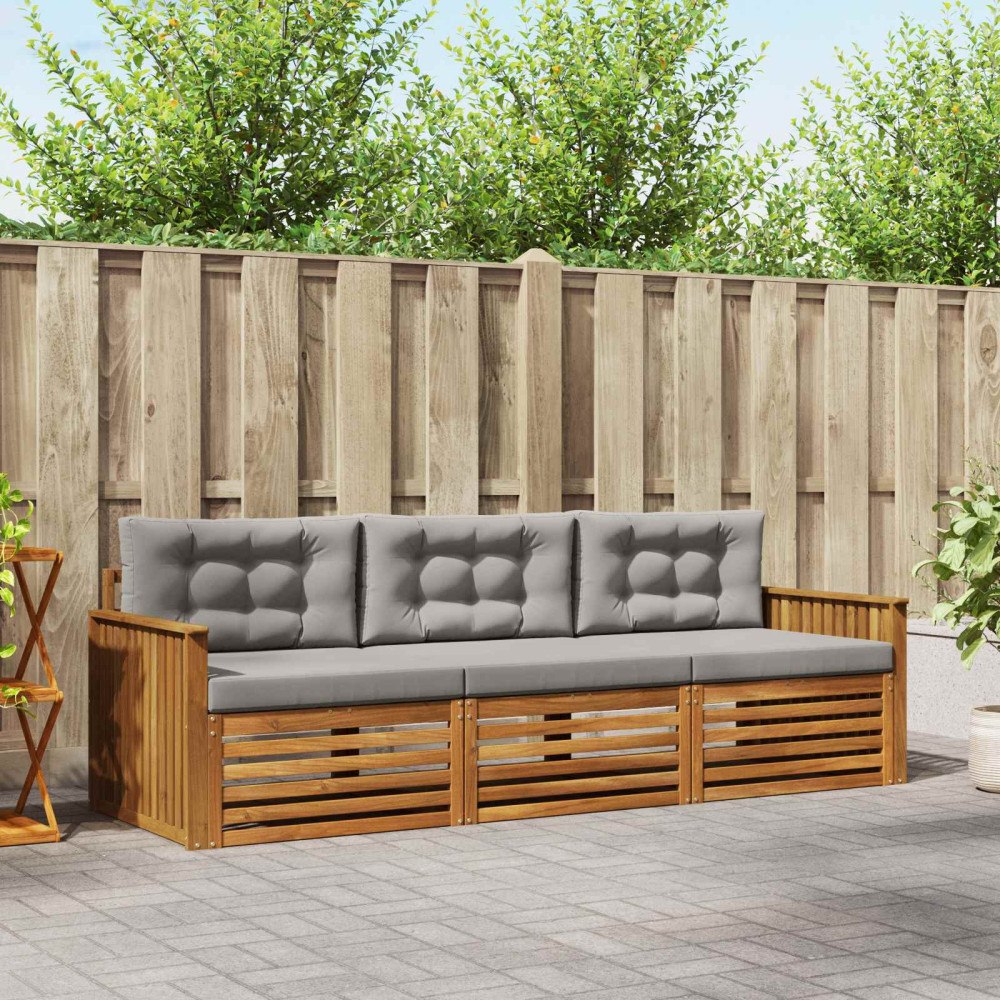 vidaXL Utomhussoffset med kudde 3 pcs Naturlig och Ljus Grå