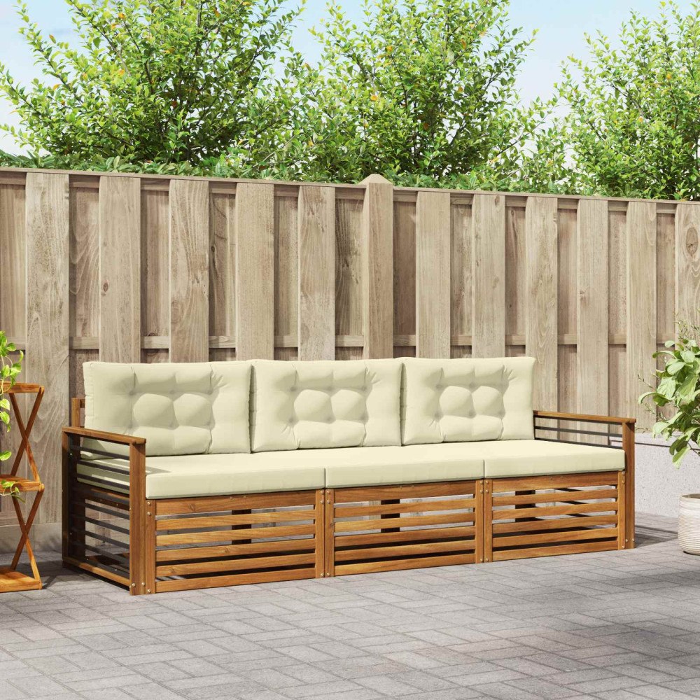 vidaXL Utomhussoffset med kudde 3 pcs Naturlig och Grädde