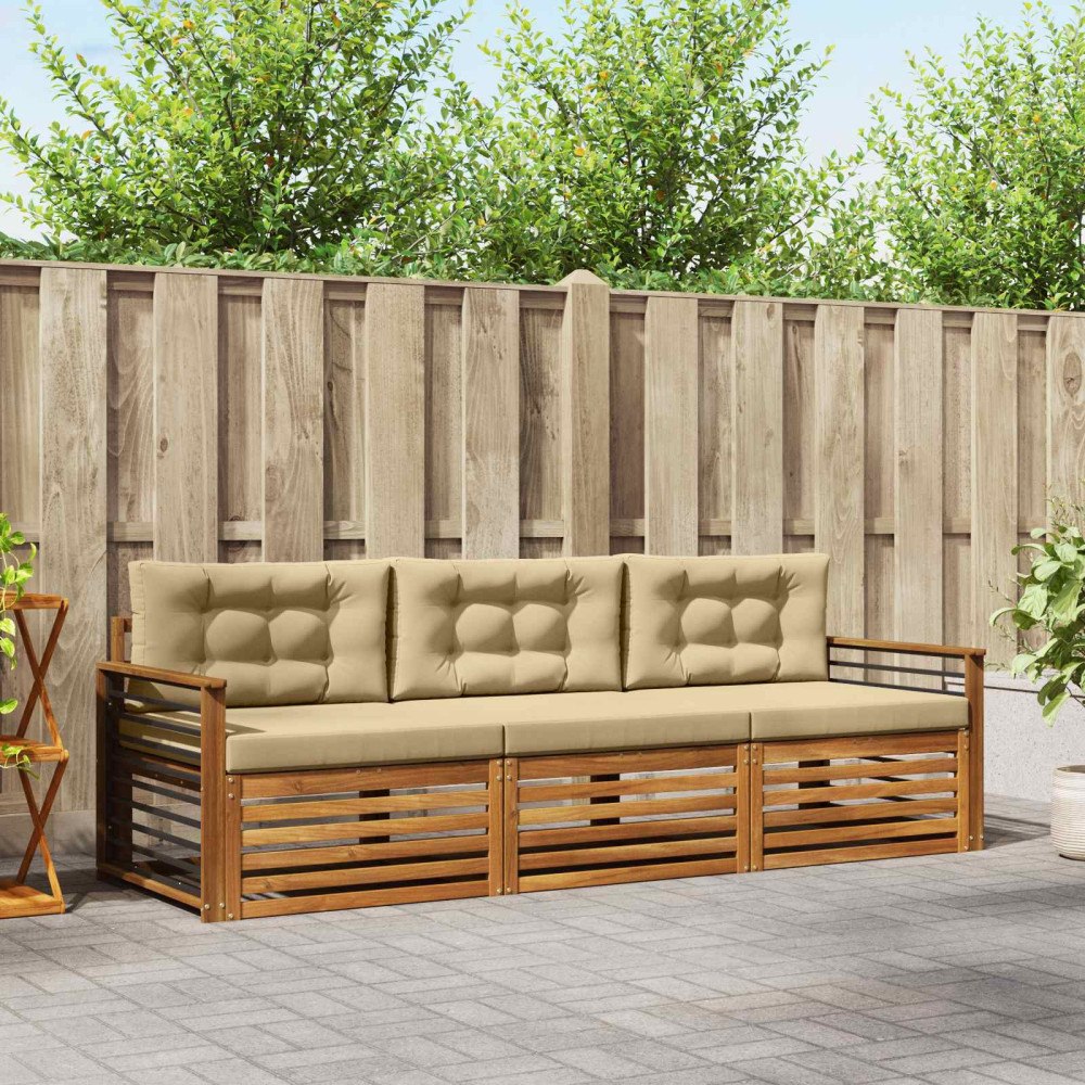 vidaXL Utomhussoffset med kudde 3 pcs Naturlig och Beige
