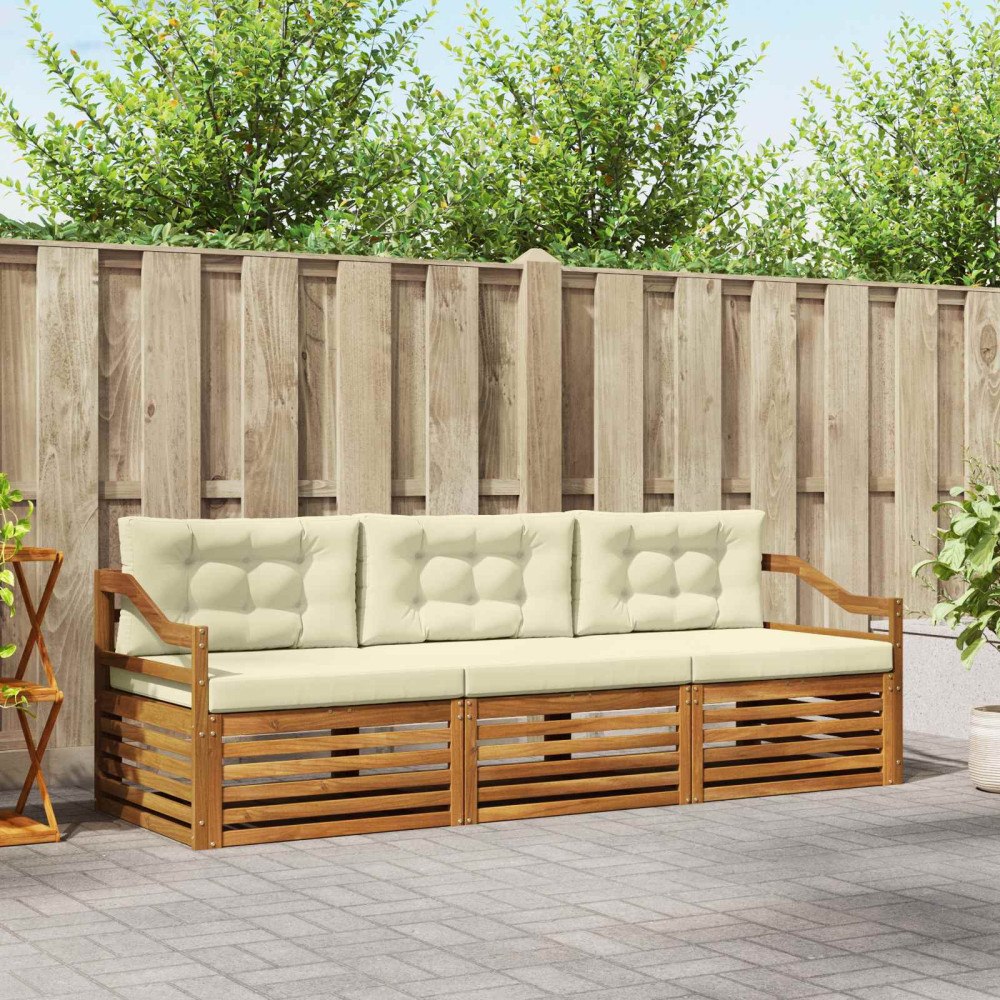 vidaXL Utomhussoffset med kudde 3 pcs Naturlig och Grädde