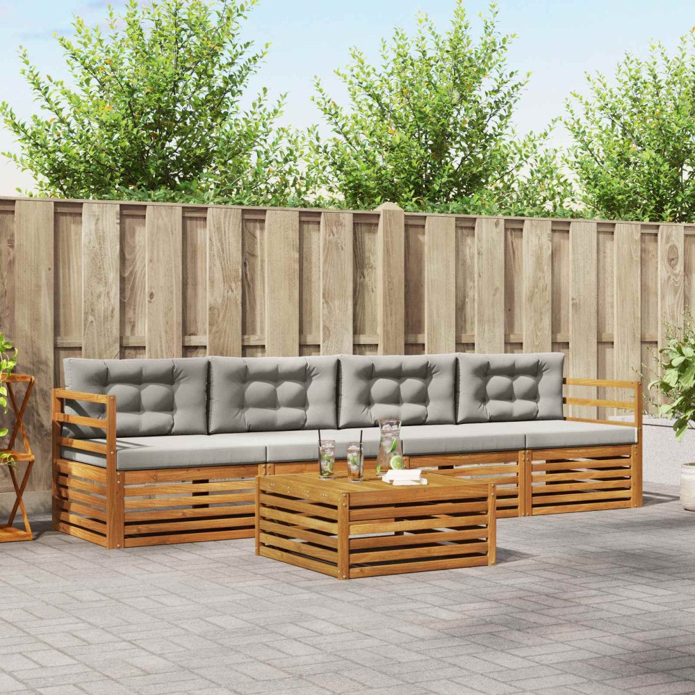 vidaXL Utomhussoffset med kudde 5 pcs Naturlig och Ljus Grå