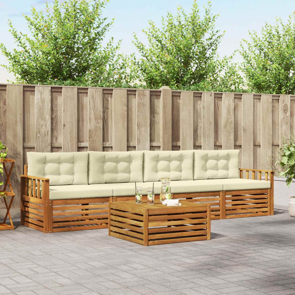 vidaXL Utomhussoffset med kudde 5 pcs Naturlig och Grädde