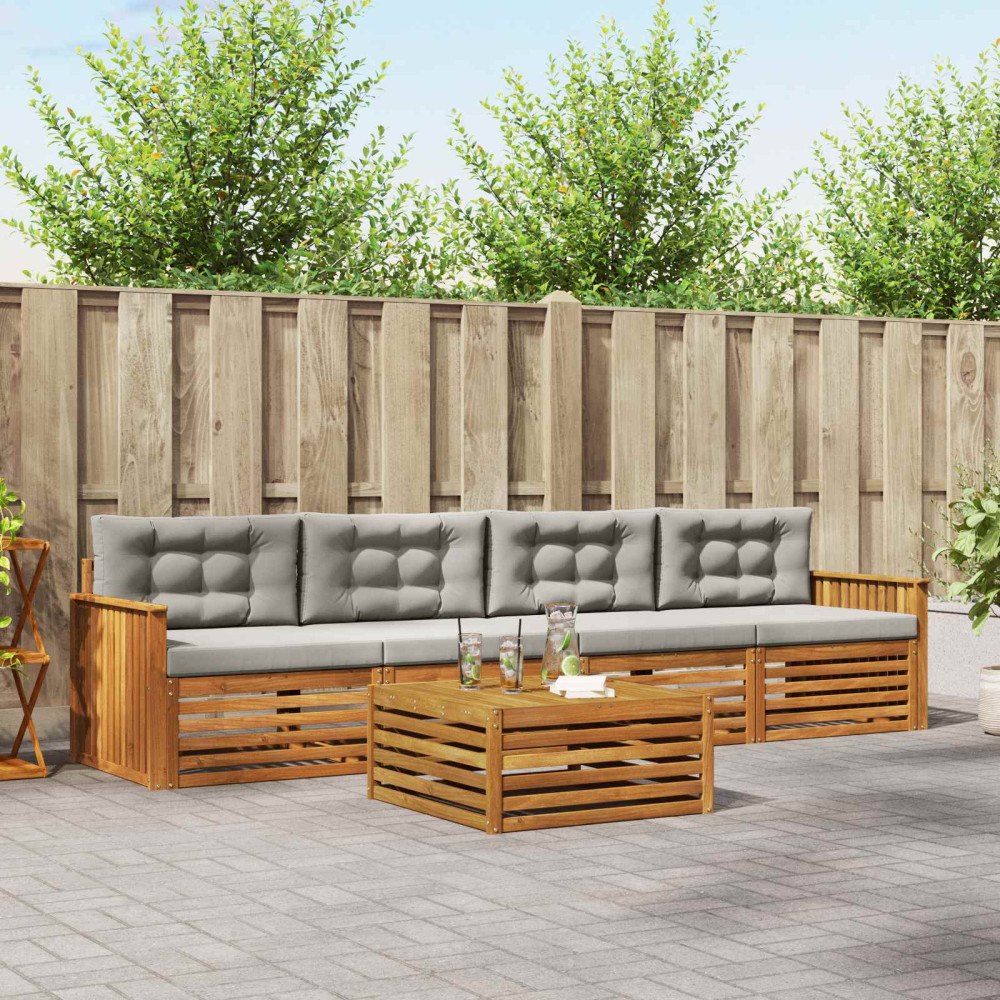 vidaXL Utomhussoffset med kudde 5 pcs Naturlig och Ljus Grå