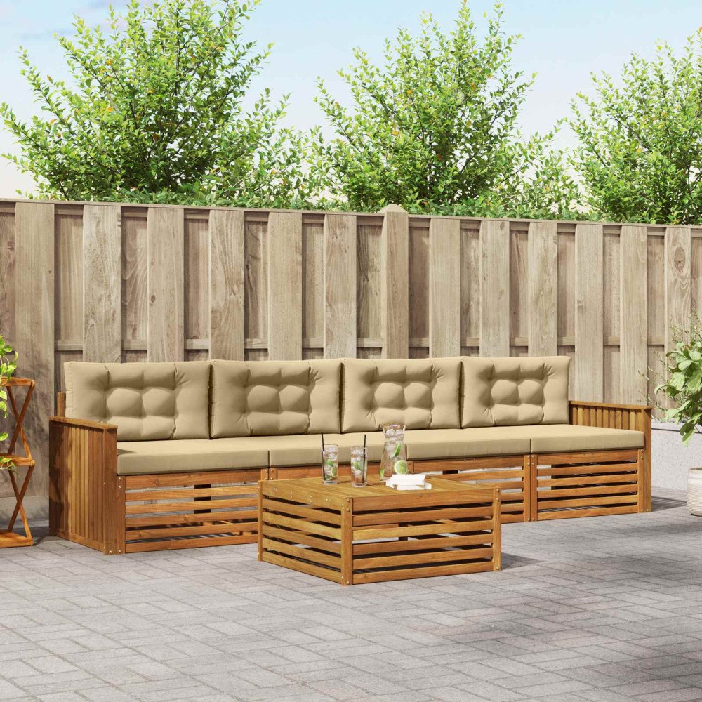 vidaXL Utomhussoffset med kudde 5 pcs Naturlig och Beige