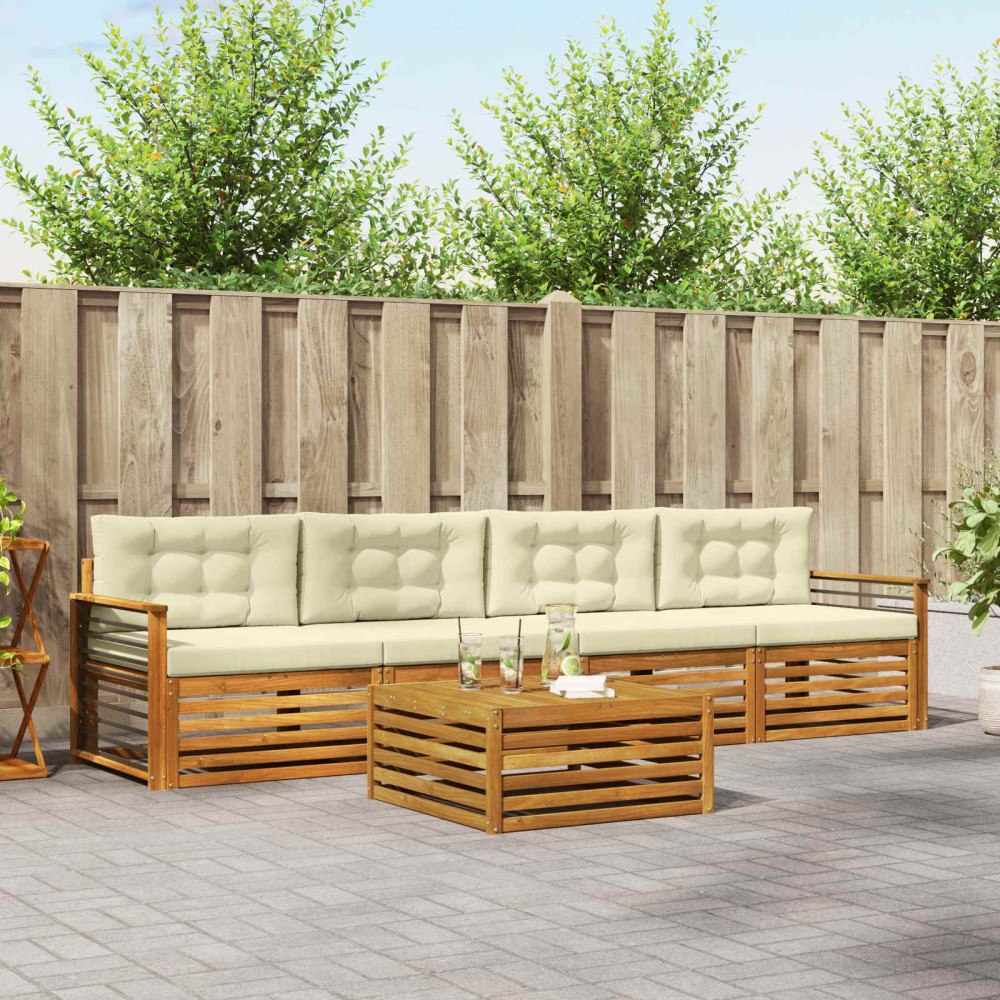 vidaXL Utomhussoffset med kudde 5 pcs Naturlig och Grädde