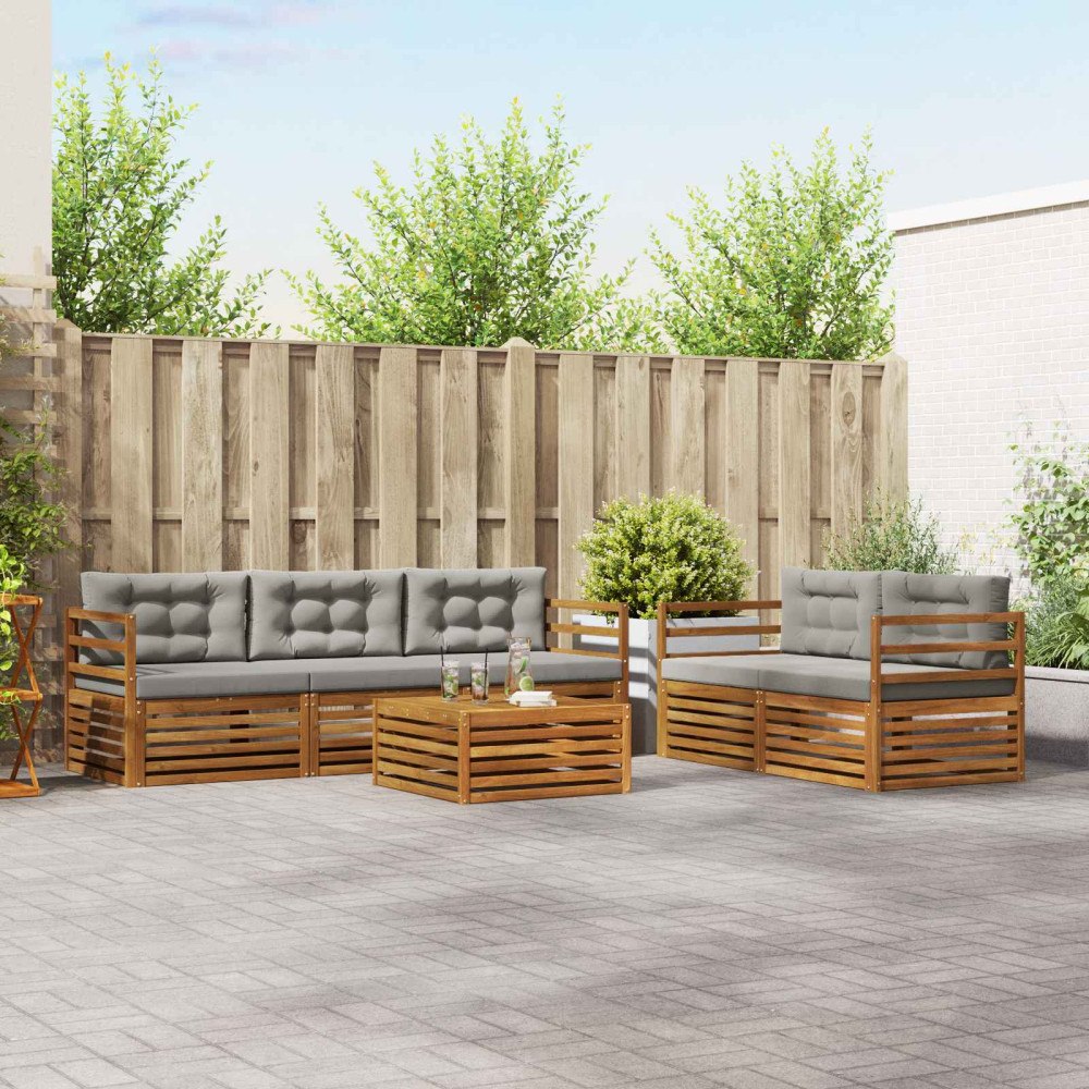 vidaXL Utomhussoffset med kudde 6 pcs Naturlig och Ljus Grå