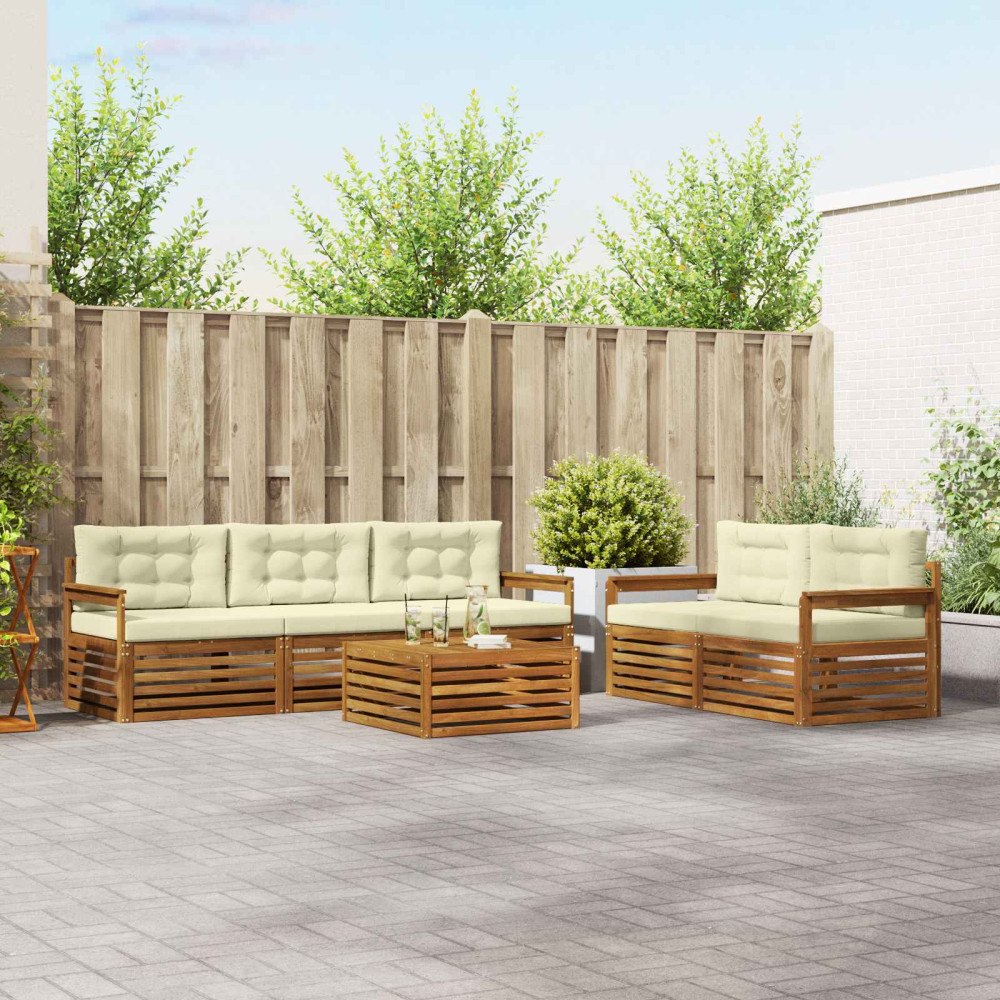 vidaXL Utomhussoffset med kudde 6 pcs Naturlig och Grädde