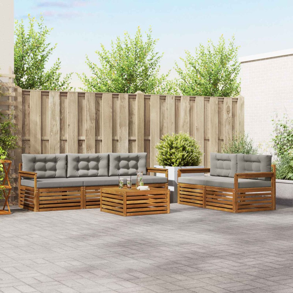 vidaXL Utomhussoffset med kudde 6 pcs Naturlig och Ljus Grå