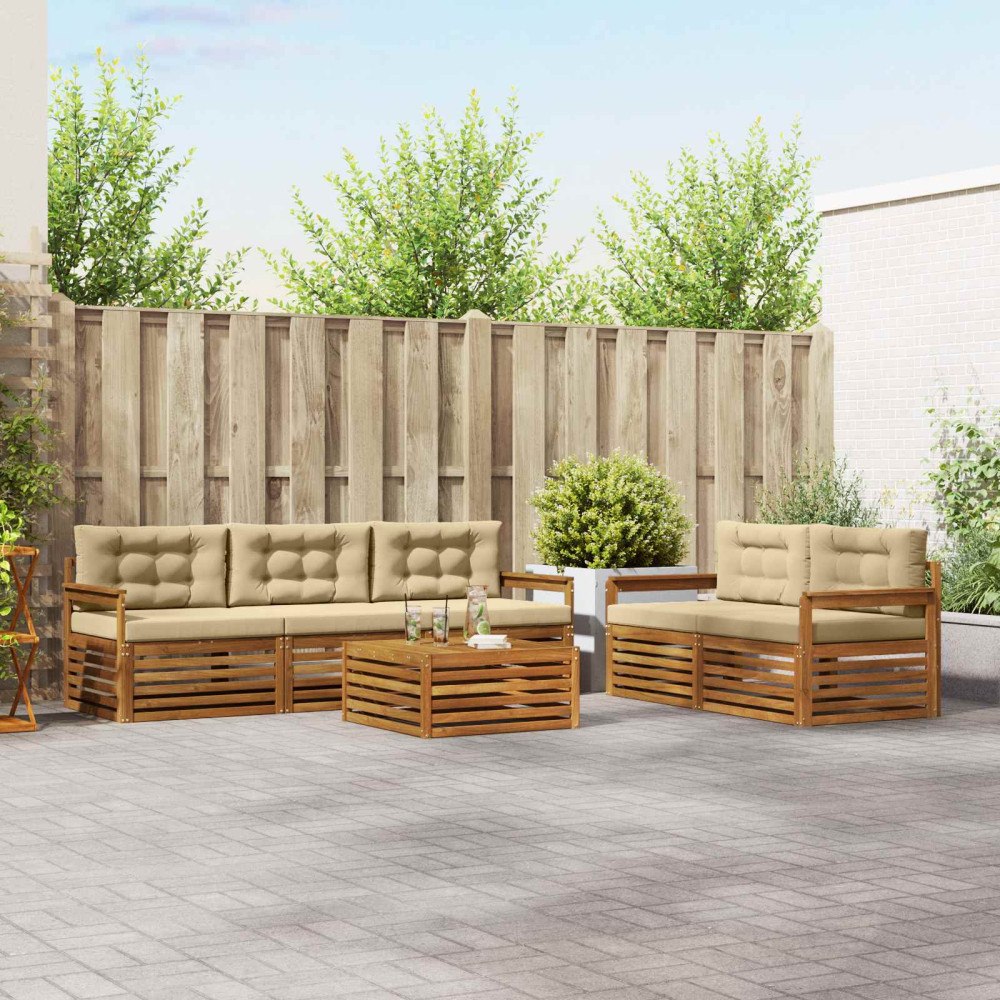 vidaXL Utomhussoffset med kudde 6 pcs Naturlig och Beige