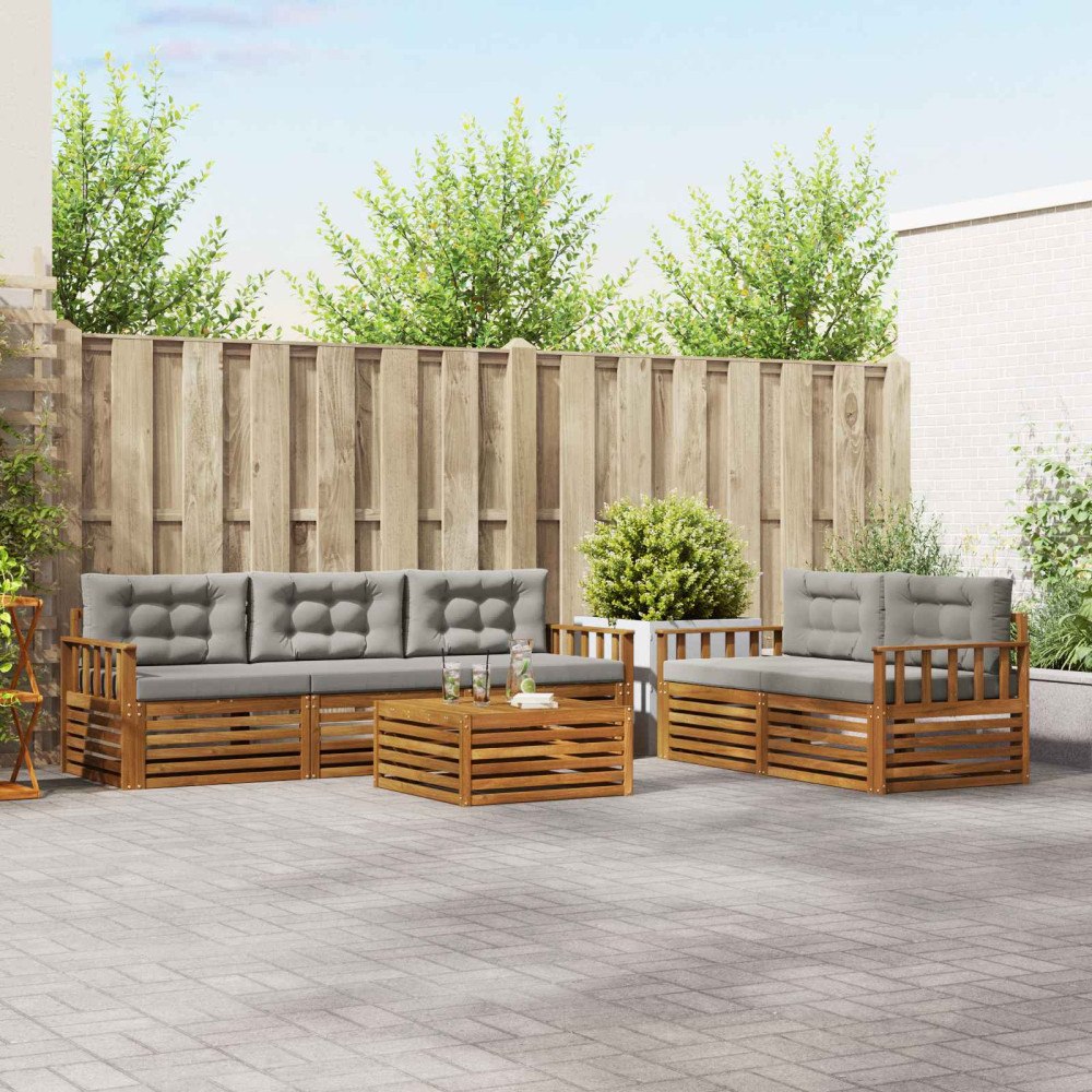 vidaXL Utomhussoffset med kudde 6 pcs Naturlig och Ljus Grå