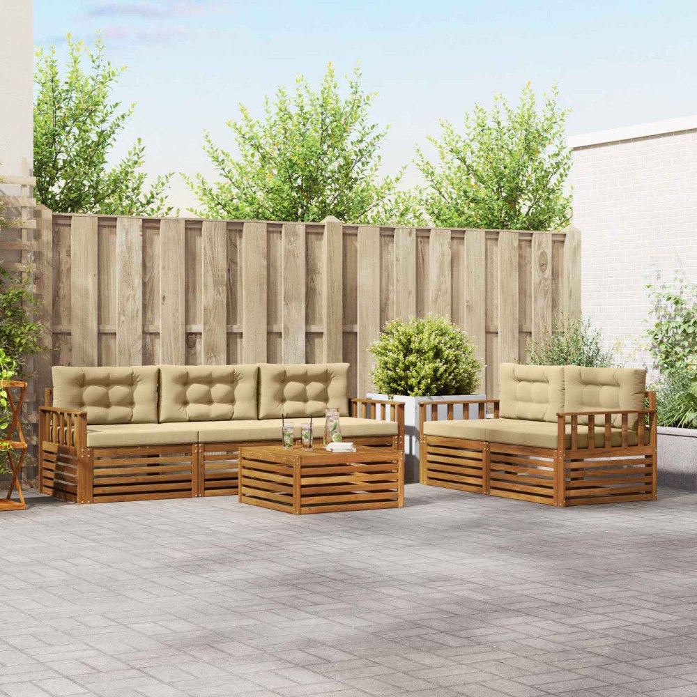 vidaXL Utomhussoffset med kudde 6 pcs Naturlig och Beige