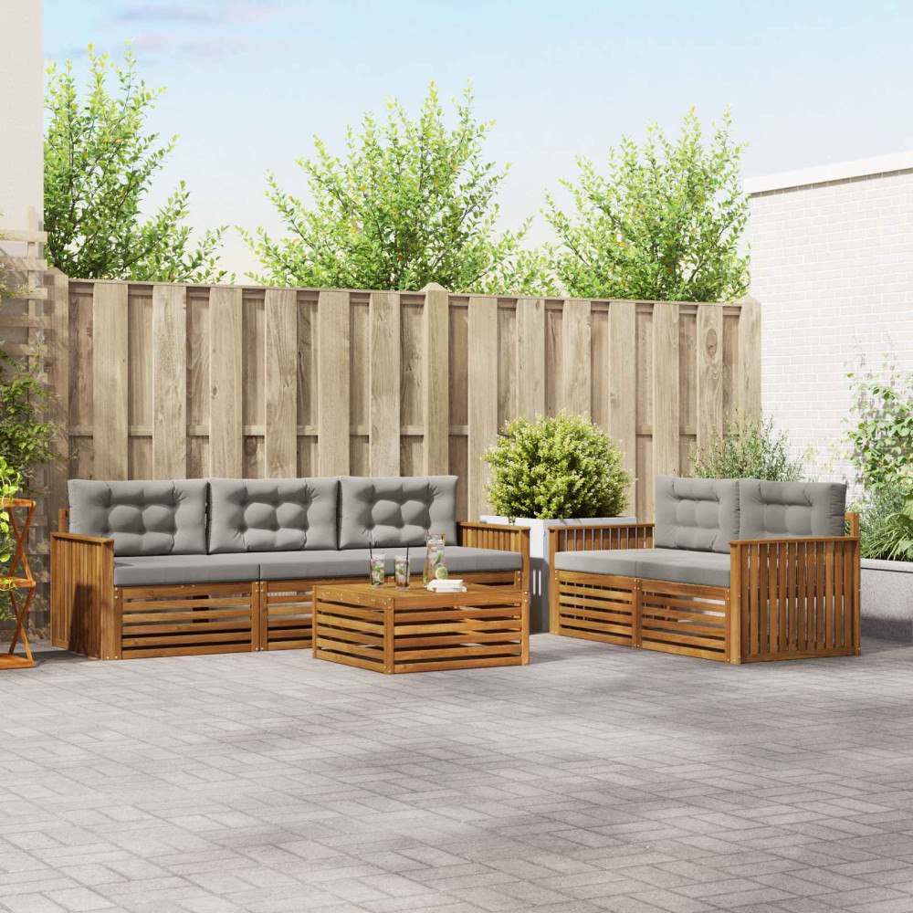 vidaXL Utomhussoffset med kudde 6 pcs Naturlig och Ljus Grå