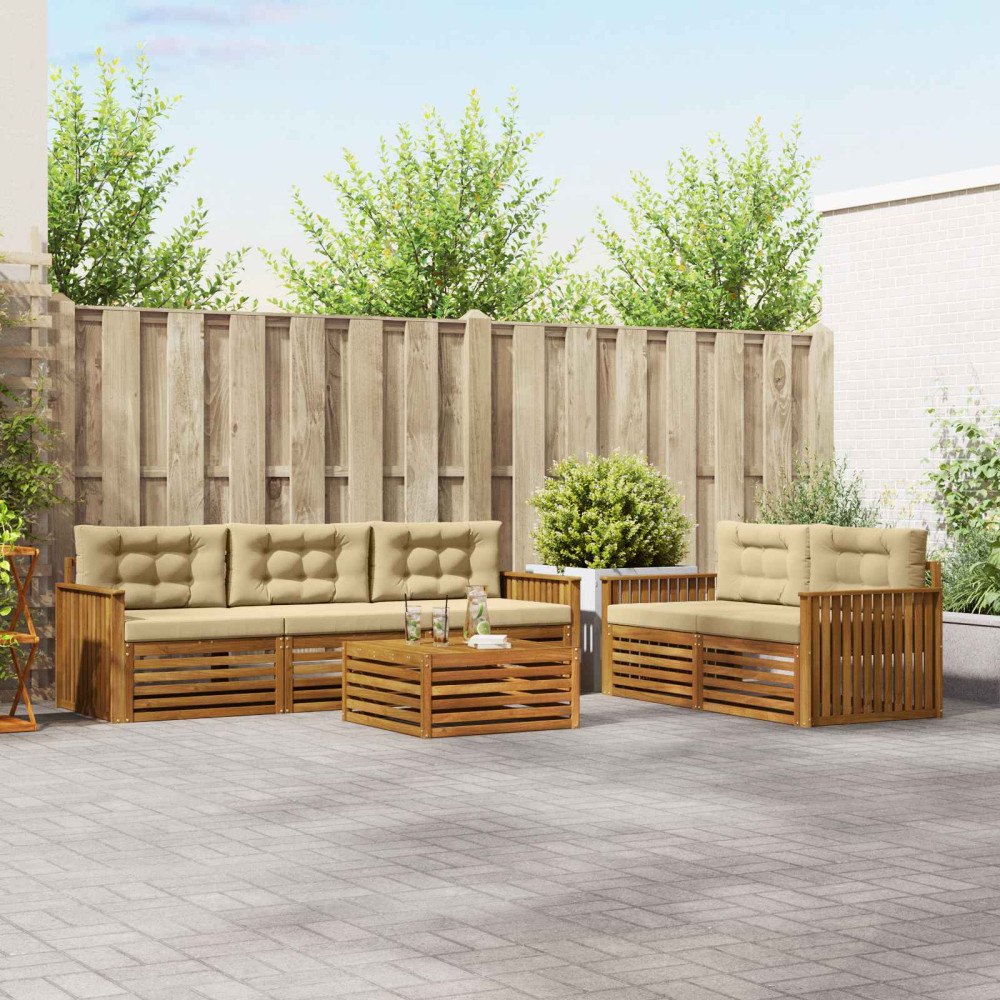 vidaXL Utomhussoffset med kudde 6 pcs Naturlig och Beige