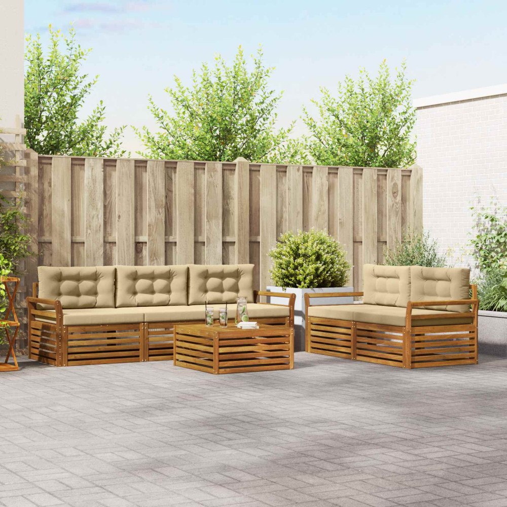 vidaXL Utomhussoffset med kudde 6 pcs Naturlig och Beige