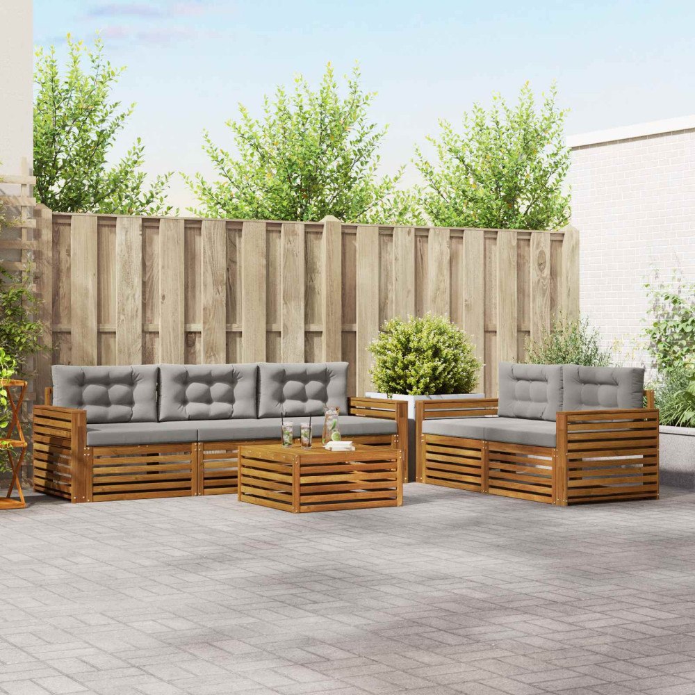 vidaXL Utomhussoffset med kudde 6 pcs Naturlig och Ljus Grå