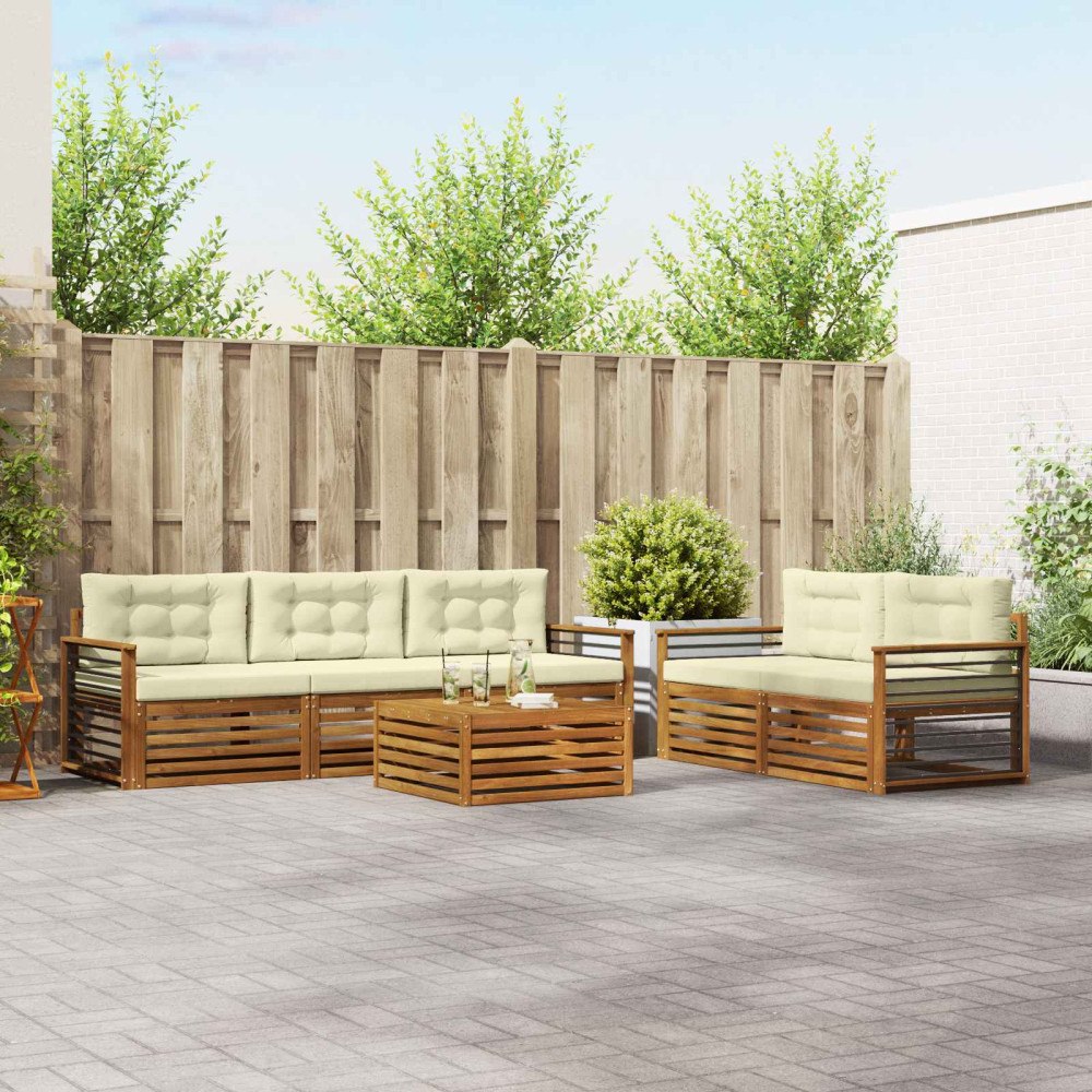 vidaXL Utomhussoffset med kudde 6 pcs Naturlig och Grädde